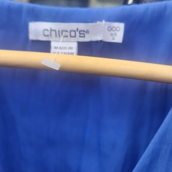 Chicos PETITE Flutter SLEEVE Tiered Elegant Blue Maxi Dress SZ 000 size Xs - Picture 4 of 8